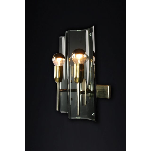 Metal Sconces in Brass and Curved Glass, Italy, 1950s, Set of 6 For Sale - Image 7 of 11