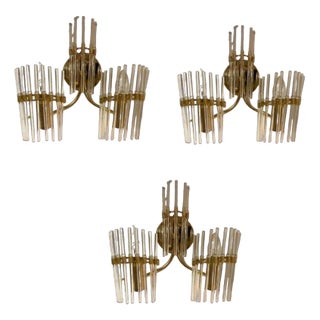 Murano Glass Rod & Brass Sconces, 1970s, Set of 3 For Sale