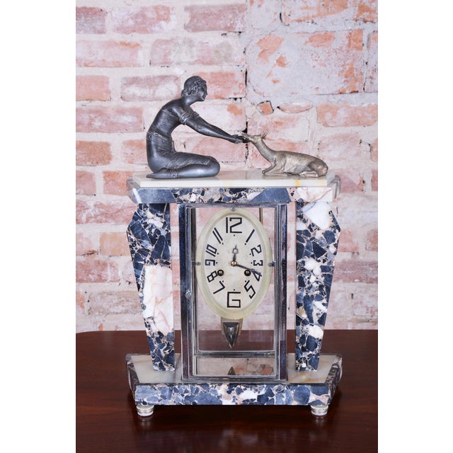 Art Deco Fireplace Clock in Marble, Bronze, and Glass, France, 1920s, Set of 3 For Sale - Image 10 of 18