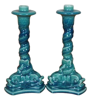 Antique Rookwood 1921 XXI Delphin Dolphin Candlesticks Candle Holders- a Pair