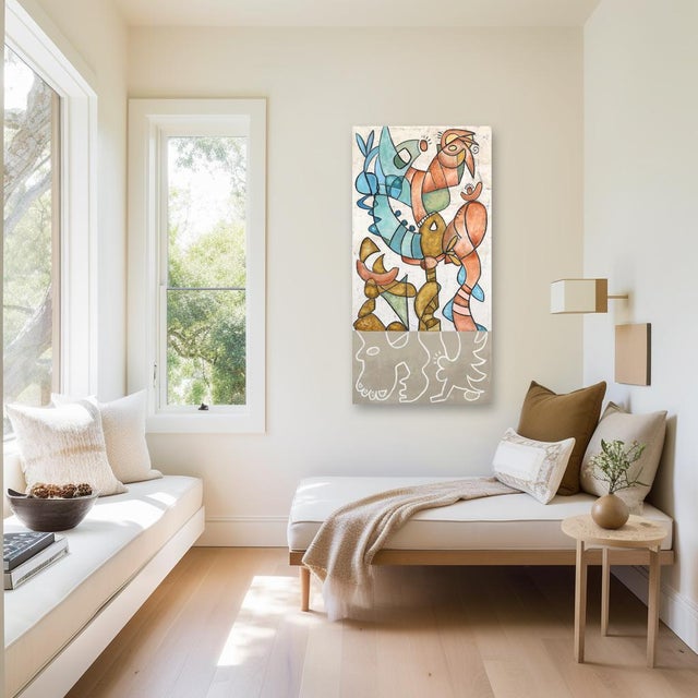 Textile Make It Rain - Tall Colorful Abstract Organic Shape Art on Canvas Original Artwork by Rue Bootay For Sale - Image 7 of 9