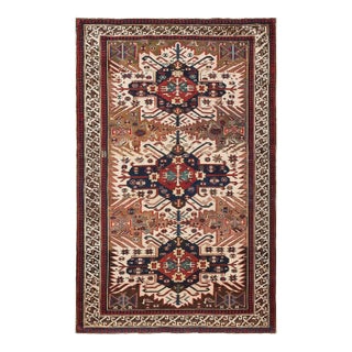 1880s Multibrown Medallion Antique Caucasian Zeychor Rug 3'7" X 5'6" Handknotted Wool Carpet For Sale