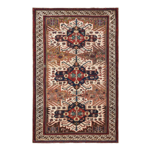 1880s Multibrown Medallion Antique Caucasian Zeychor Rug 3'7" X 5'6" Handknotted Wool Carpet