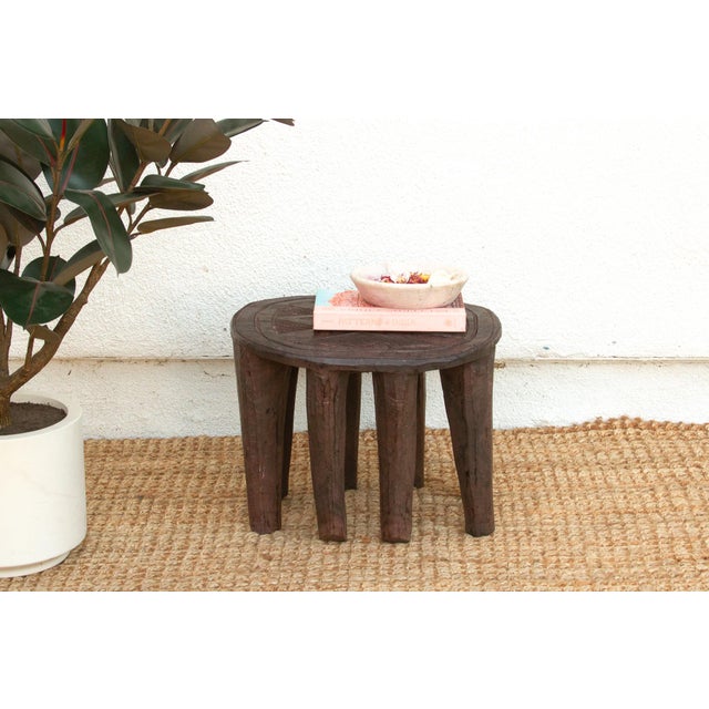 Wood Round Artisanal African Side Table For Sale - Image 7 of 7
