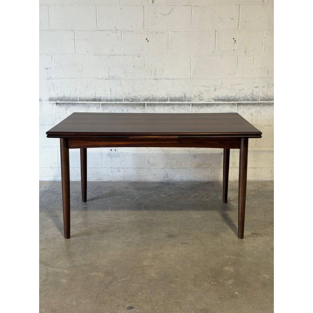 Danish Rosewood Dining Table With Expandable Pull Out Draw Leaves Denmark N&r Møbler 1960s For Sale In Los Angeles - Image 6 of 14