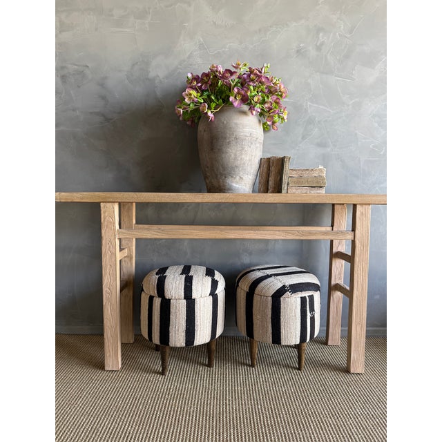 Size 17″ x 18″ h / Leg H 6.5″ These vintage Turkish rug ottomans brings warmth, texture, and soul into your home. Made...