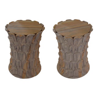 Date Palm Side Table in Rainbow Teakwood Stone Handcrafted in India - Set of 2 For Sale