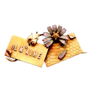 Gold Brooch with Flower Appliqué For Sale