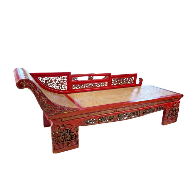 Vintage Chinoiserie Red Lacquer Princess Daybed 90" W For Sale - Image 4 of 15