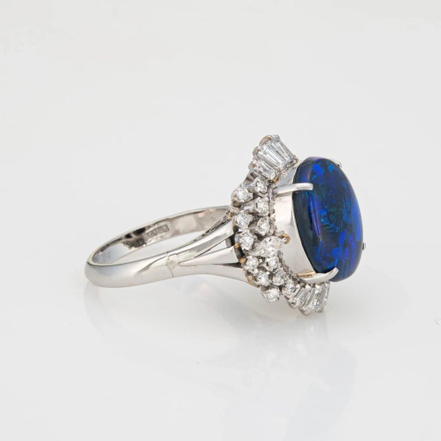 Modern Mid 20th Century 4.58ct Natural Black Opal Diamond Platinum Ring, Sz 7.5 For Sale - Image 3 of 6