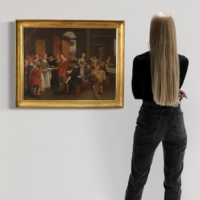 Genre Scene with Wedding, 1830s, Oil on Canvas For Sale - Image 3 of 10