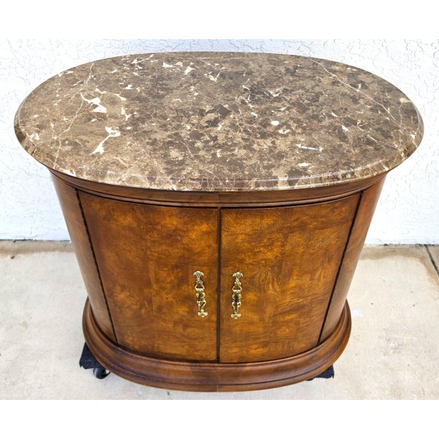 Thomasville Thomasville Elysse Marble Top Accent Bar Cabinet Center End Table Burl Finish For Sale - Image 4 of 15