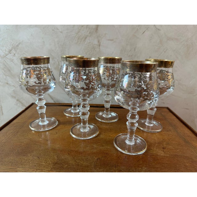 Gold Crystal Glasses, 1950, Set of 6 For Sale - Image 8 of 14