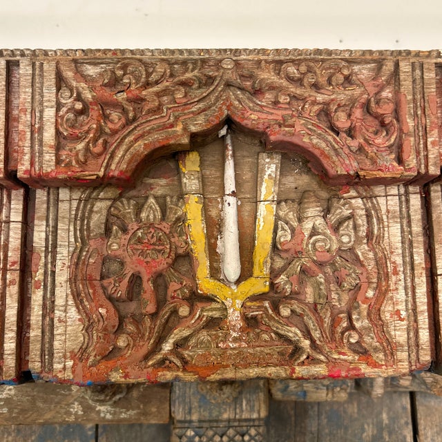 Antique Hand Carved Weathered Indian Teak Palace Entrance Door For Sale - Image 11 of 12