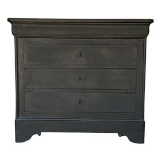Antique French Louis Philippe Walnut Commode – 19th Century Chest With Old-World Black Patina For Sale