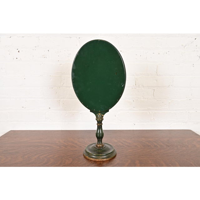 Stickley Brothers Antique Early American Country Cottage Green Lacquered Floral Painted Table Mirror, Circa 1920s For Sale - Image 11 of 13