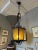 Metal Large Vintage 1950s Mediterranean Wrought Iron Amber Glass Entrance Hall Light For Sale - Image 7 of 12