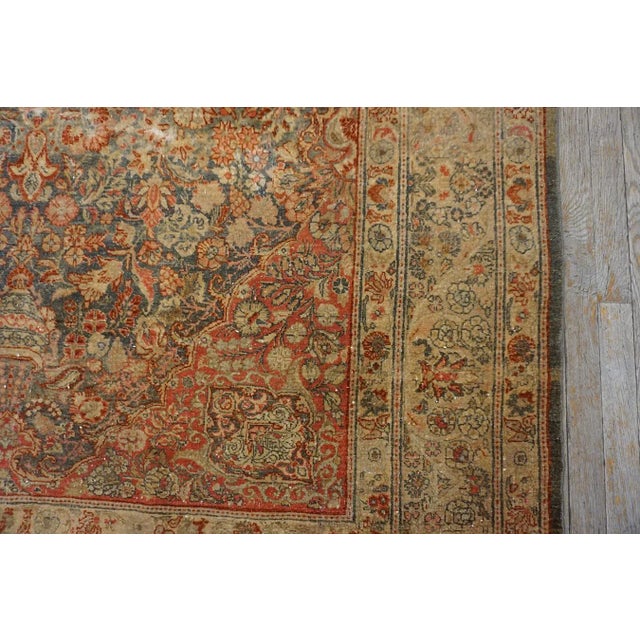 Splendid Gray Filed With Floral Motifs Geometric Design Antique Persian Kazvin Rug For Sale - Image 11 of 12