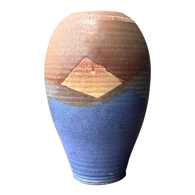 Vintage Original Studio Pottery Layered Glaze Vase For Sale