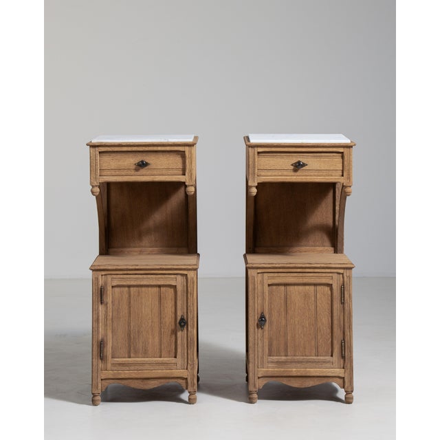 Pair of Eclectic Oak Side Tables with Marble Tops, Antique, France, Circa 1900 For Sale In Greensboro - Image 6 of 15