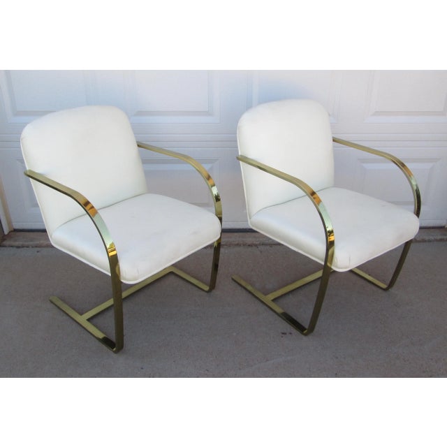 Metal Mid 20th Century Ludwig Mies Van Der Rohe Brno Style Chairs Gold Tone Flat Arm For Sale - Image 7 of 16