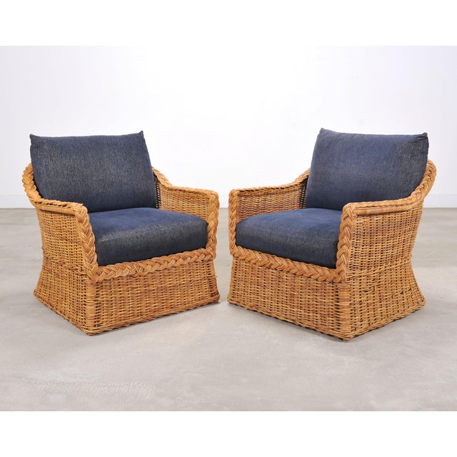 Wood Set of Three Bielecky Brothers Rattan and Wicker Lounge Chairs For Sale - Image 7 of 18