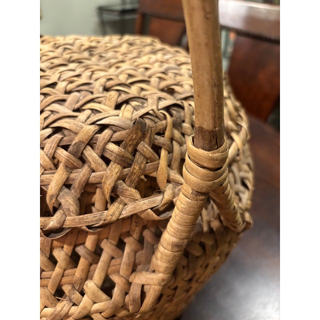 Vintage Mid-Century Handwoven Rattan Storage Basket With Domed Lid For Sale - Image 9 of 10