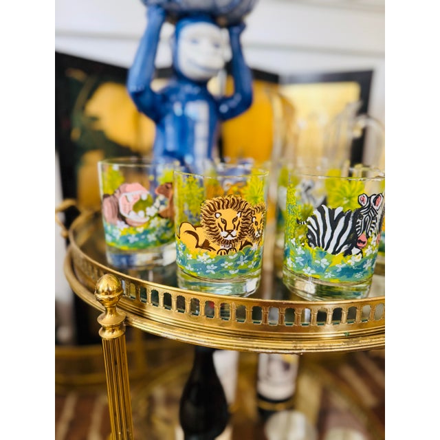 Mid Century Handpainted Dorothy Thorpe Safari or Jungle Rocks Glasses- Set of Six For Sale - Image 6 of 10