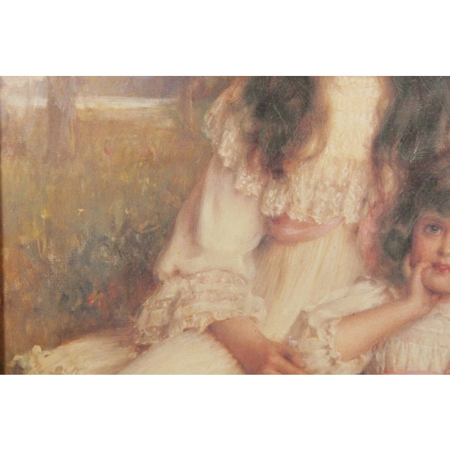 Vintage Framed Victorian Portrait of Two Sisters Fine Art Print, After Robert Edward Morrison For Sale - Image 9 of 12