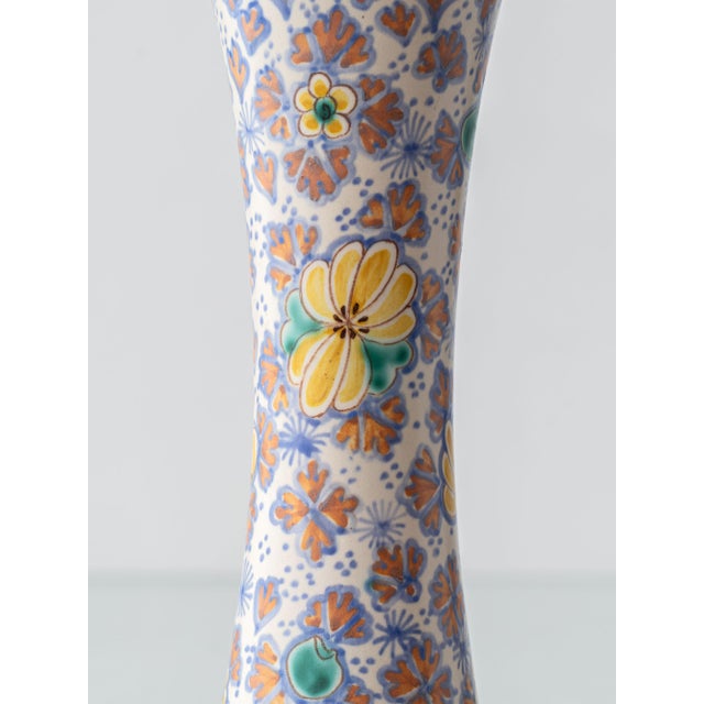 Metal 1918 Dutch Hand-Painted Floral Ceramic Table Lamps, Set of 2 For Sale - Image 7 of 16