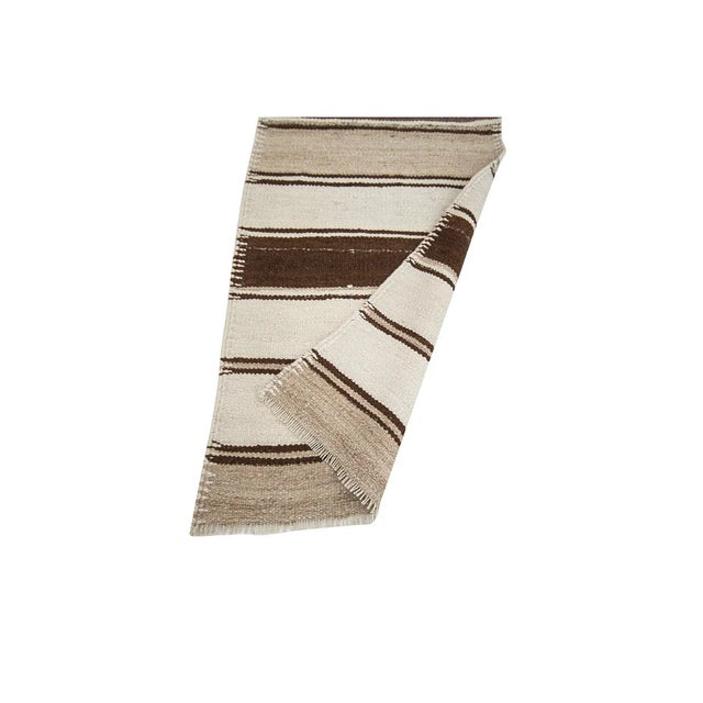 Mid 20th Century Brown & Cream Striped Vintage Kilim Runner For Sale - Image 5 of 7