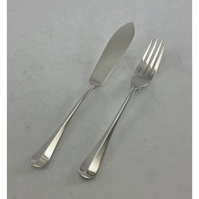 1980s Silver Plated 1 Pair Fish Eaters, Fish Fork & Fish Knife, Rattail For Sale In New York - Image 6 of 13