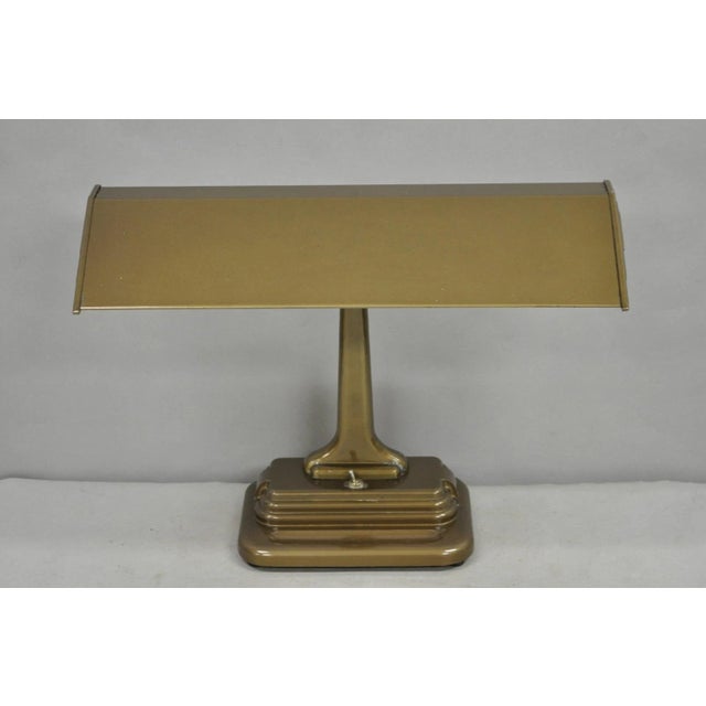 Vintage Mid Century Modern Art Deco Metal Bronze Finish Bankers Table Desk Lamp For Sale - Image 12 of 12