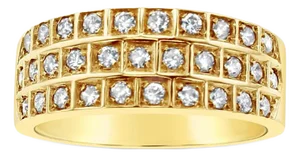 Three Row Diamond Wedding Band .50cttw 14k Yellow Gold, Size 4
