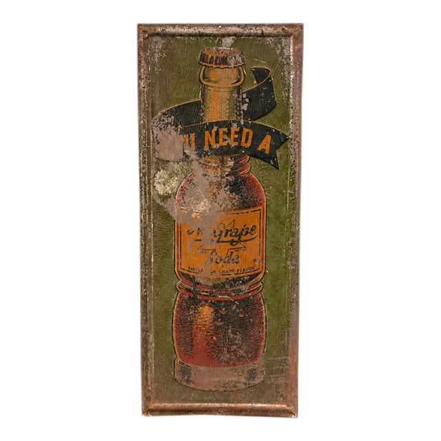 Antique Nu-Grape Embossed Painted Tin Advertising Sign For Sale