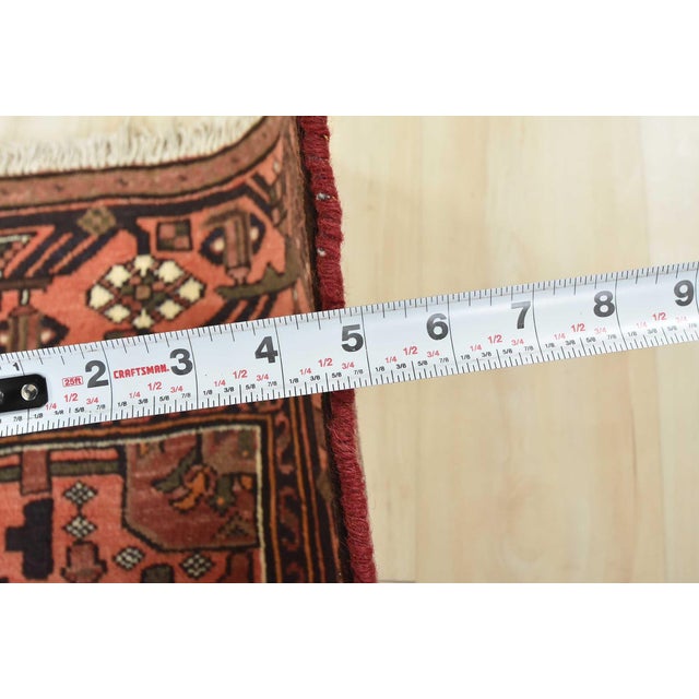 Hamedan Rug 4'4'' X 6'7'' Red Wool Vintage Tribal Hand-Knotted Oriental Carpet For Sale - Image 11 of 12
