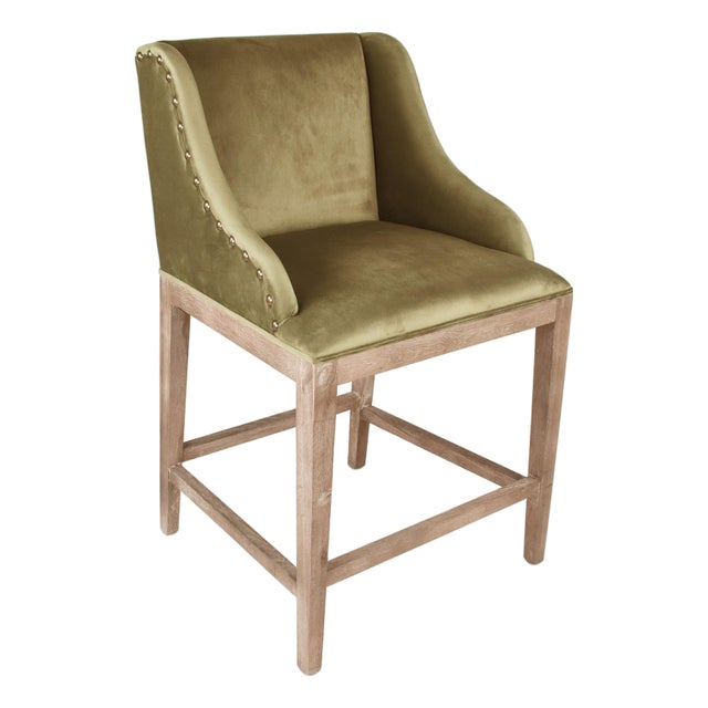 Connor Counter Stool - Olive Green Velvet / Limed Grey Oak Frame For Sale