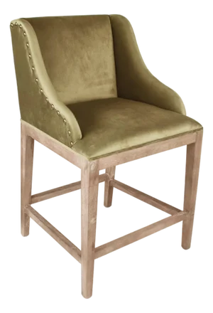 Connor Counter Stool - Olive Green Velvet / Limed Grey Oak Frame