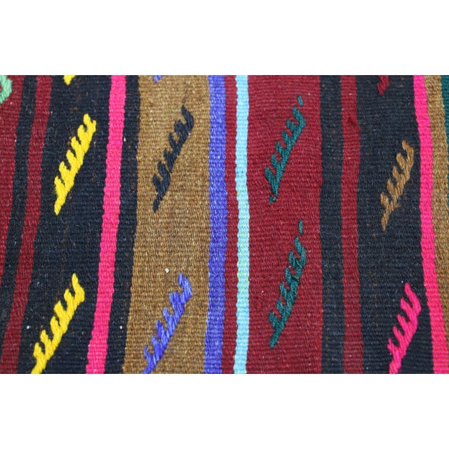 Brown 1970s Turkish Oushak Striped Design Colorful Kilim For Sale - Image 8 of 9