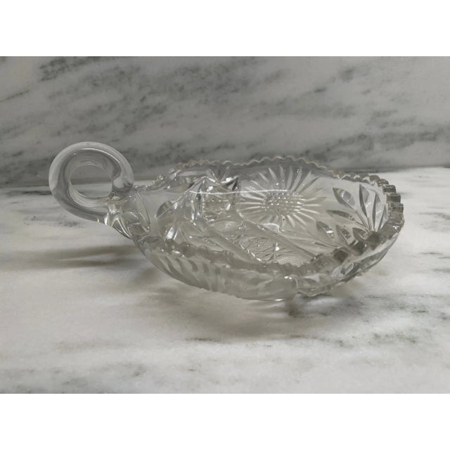 Vintage Crystal Glass Cut Americana Candy Dish / Bowl - Sunflower Motif with Handle