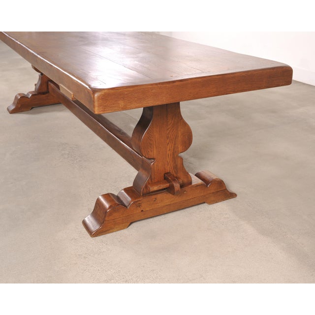 Brown Country French Provincial Oak Farmhouse Trestle Dining Table 10 Ft For Sale - Image 8 of 18
