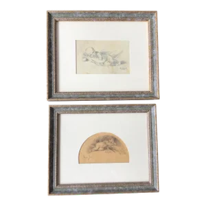 1930s Sleeping Baby Drawings by P. Cazot - Set of 2