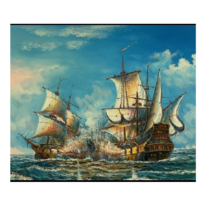 J. Harvey Oil on Canvas of a 18th Century Ship Battle