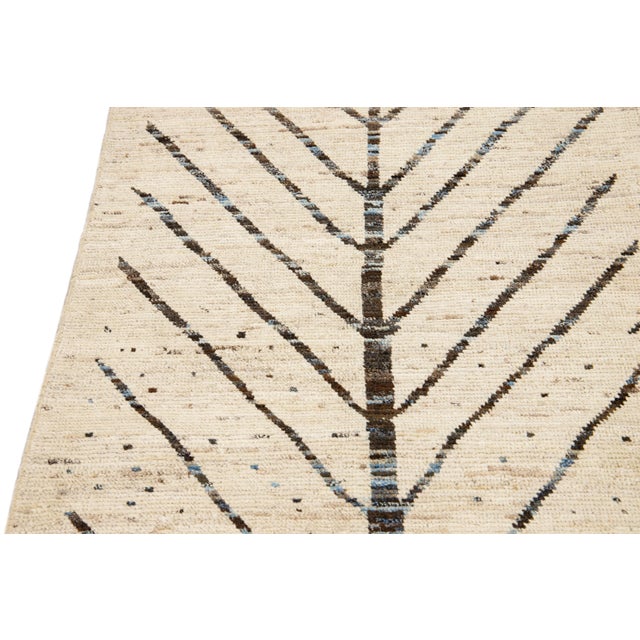 Modern Moroccan Style Handmade Designed Beige Boho Wool Runner For Sale In New York - Image 6 of 10