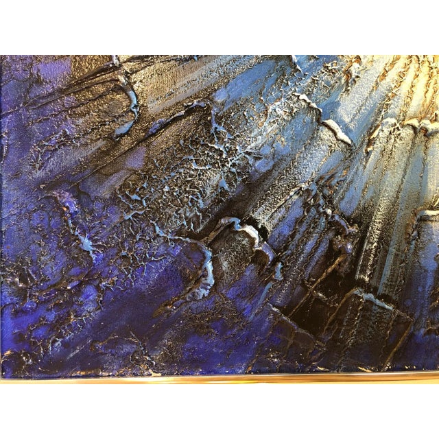 Mid 20th Century Textured Blue Painting Signed For Sale - Image 5 of 8