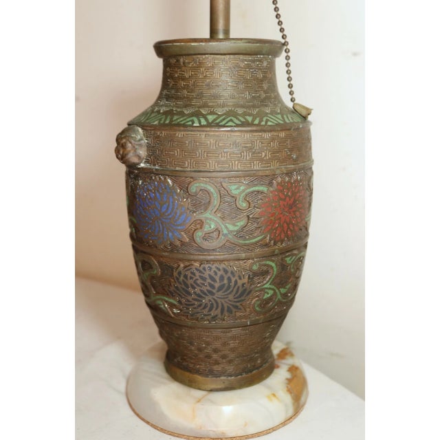 Up for sale is a wonderful antique handmade Japanese bronze champleve electric table lamp. It's cast out of very thick...