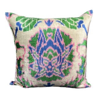 Multicolor Velvet Ikat Pillow Cover For Sale