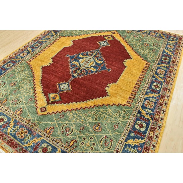 Tribal Ziegler Rug 8’2” X 9’11” Red Wool Tribal Hand-Knotted Oriental Carpet For Sale - Image 3 of 12