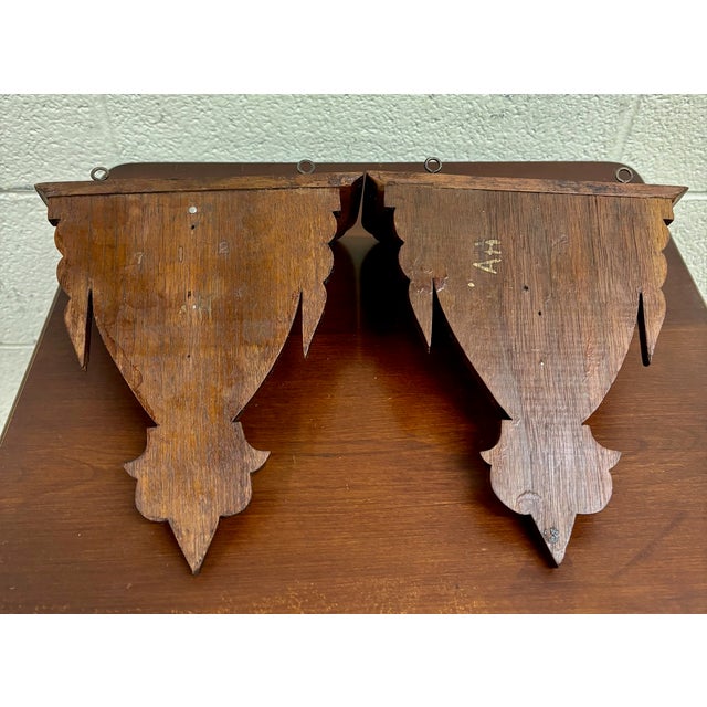 Brown Antique Arts and Crafts Gothic Revival Exposed Peg Wall Brackets - Pair For Sale - Image 8 of 8