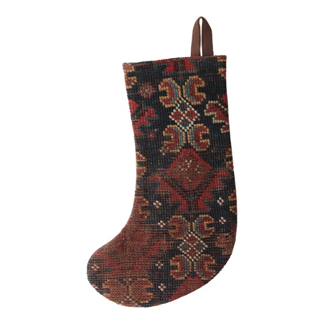 Handwoven Antique Rug Stocking – Warm Rustic Decor For Sale